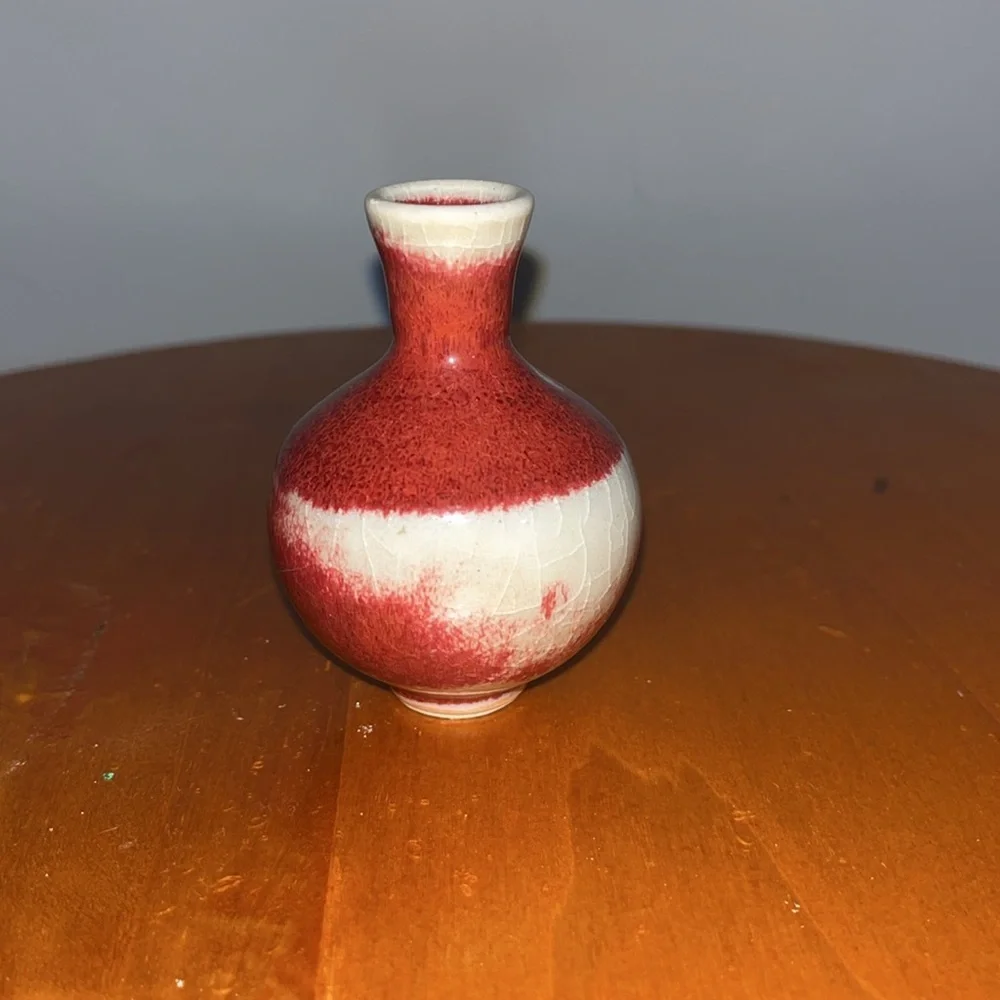 Flambe Glazed Earthenware Vase with Red Finish.